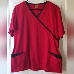 Women's Scrub Top Medium Red Black Tie back